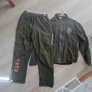 USMC Marine Corps Running Suit Jacket Pants Set Military PT Olive Green Medium